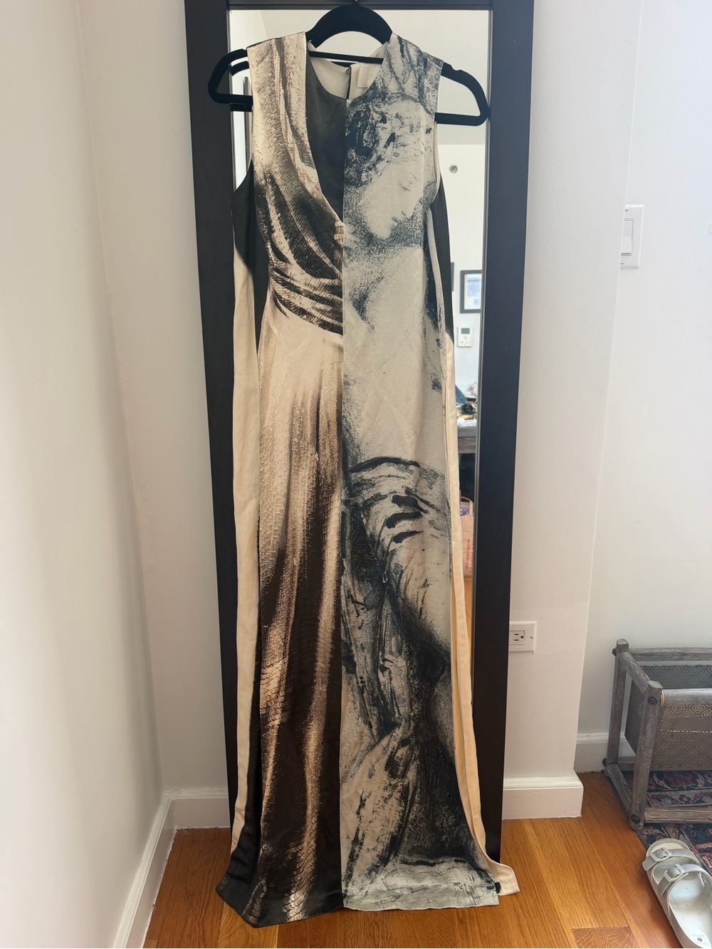 Elegant Grecian style column Dress in Beige and Charcoal